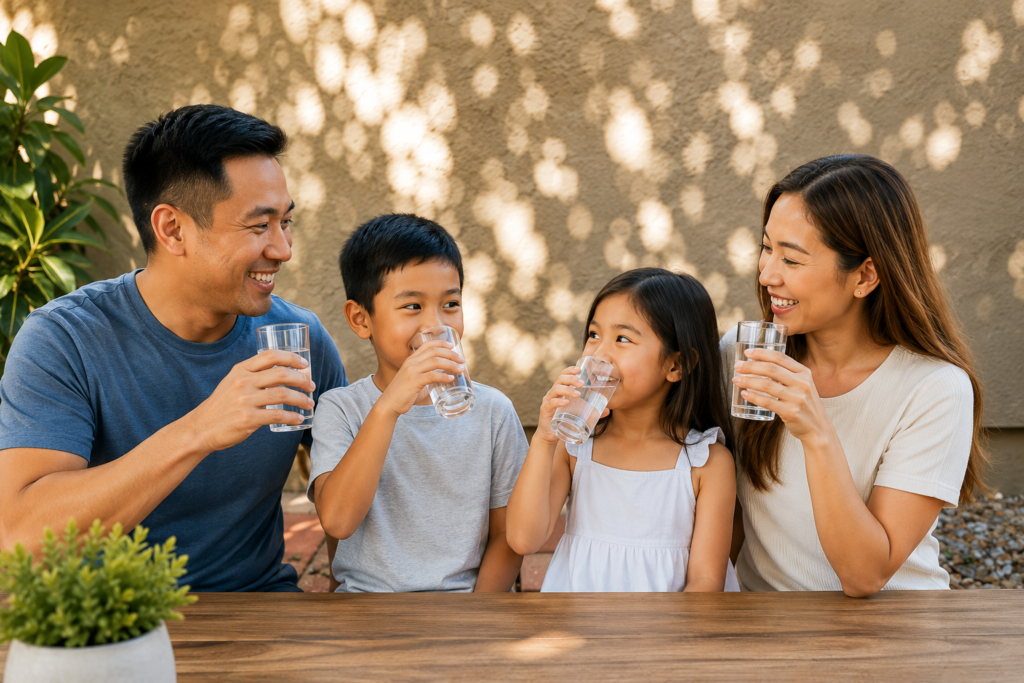 Famil  drinking water 